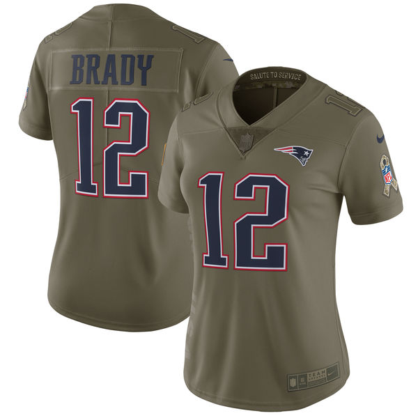 Women New England Patriots #12 Brady Nike Olive Salute To Service Limited NFL Jerseys->women nfl jersey->Women Jersey